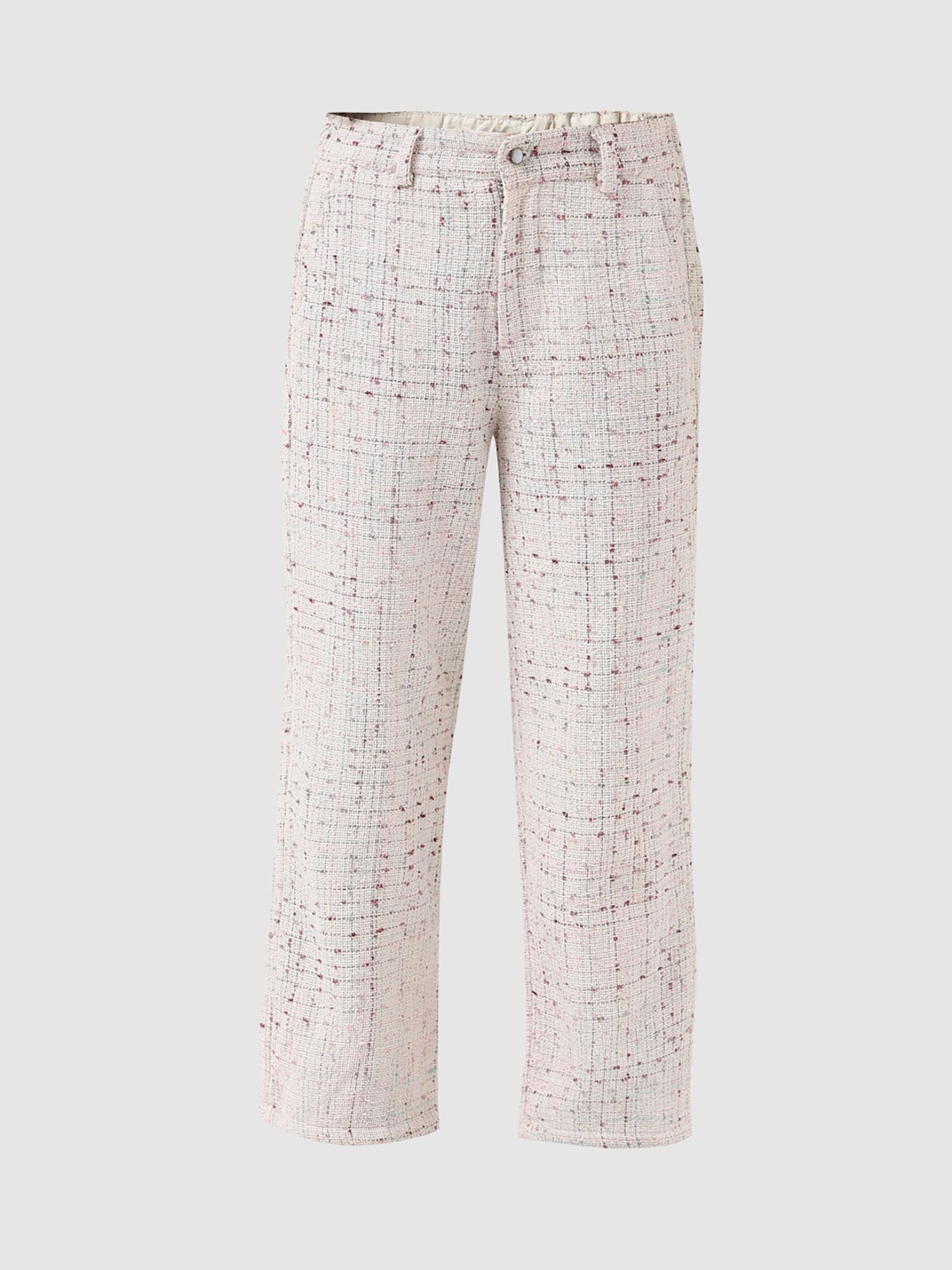 girls self design fabric white trousers
