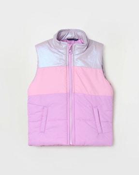 girls sleeveless zip-front jacket with insert pockets