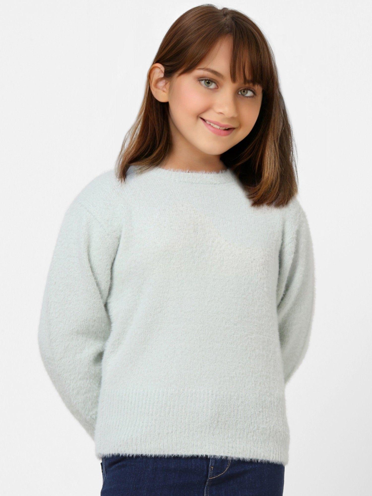 girls solid casual green sweater
