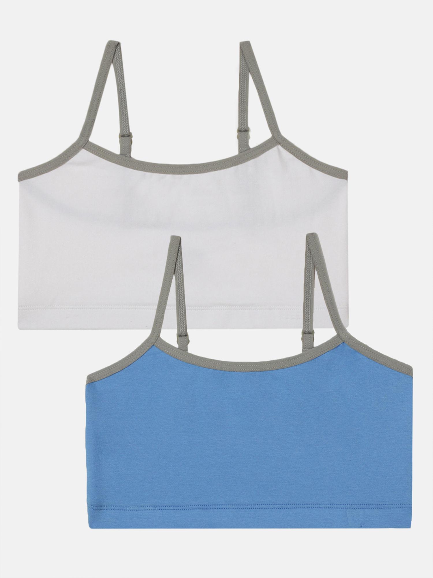 girls solid cotton bra grey and blue (pack of 2)