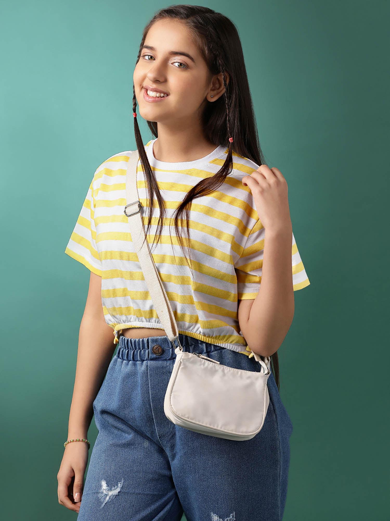 girls solid cotton crop top - yellow