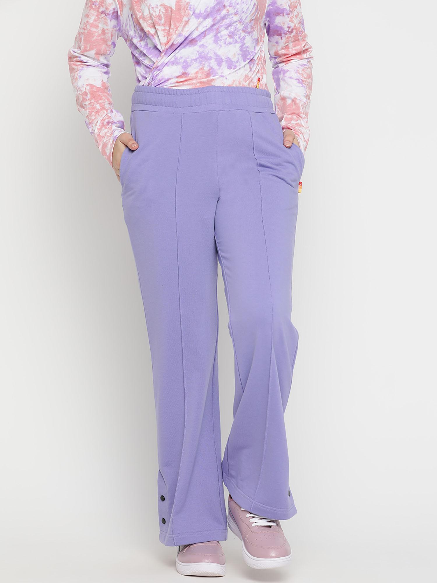 girls solid cotton looper flared trackpant - lavender