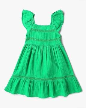 girls solid sleeveless lace tiered dress