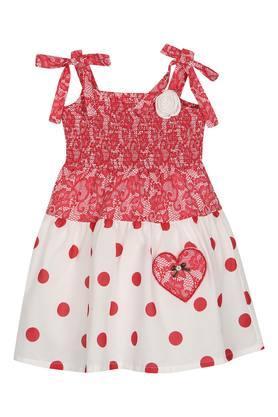 girls strappy neck printed flared dress - red
