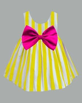 girls striped a-line dress with bow accent