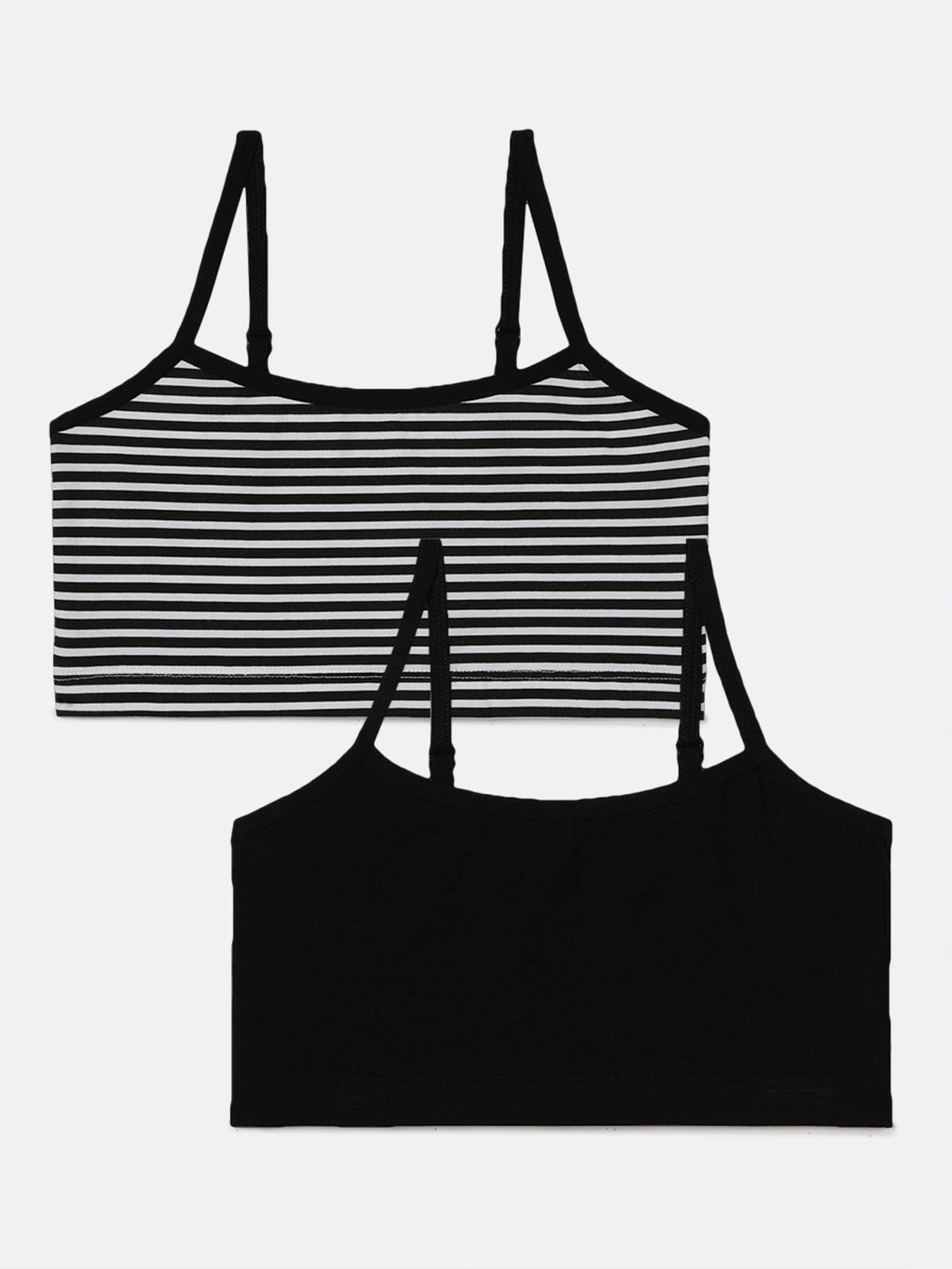 girls striped cotton bra black and white (pack of 2)