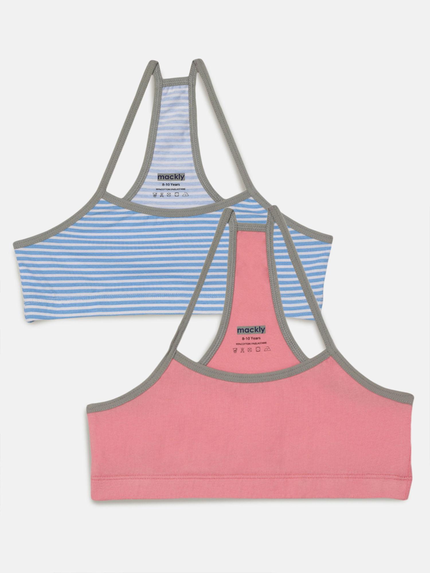 girls striped cotton bra blue and pink (pack of 2)