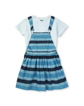 girls striped pinafore dress with patch pocket