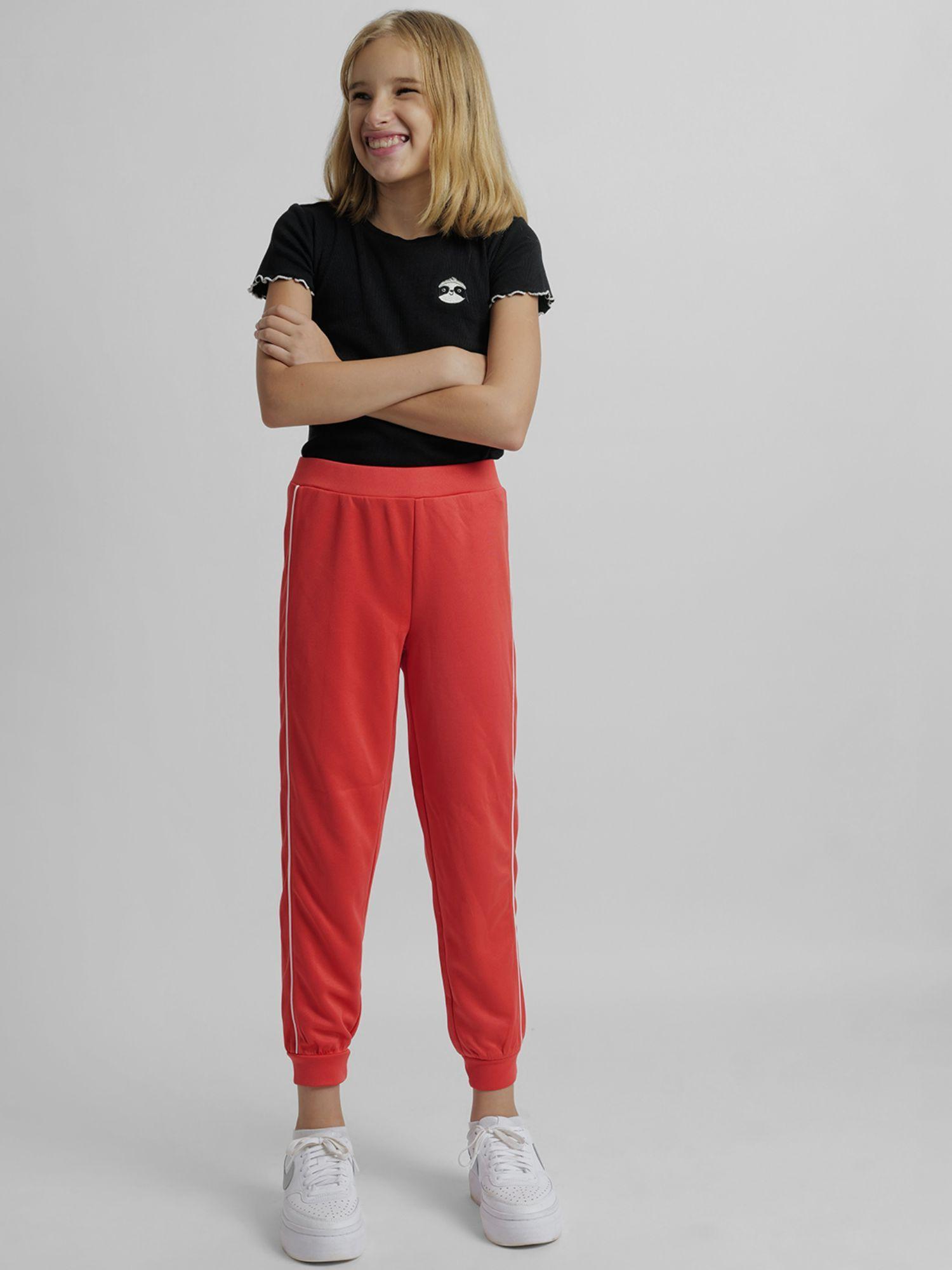 girls striped red track pant