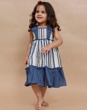 girls striped square-neck fit & flare dress