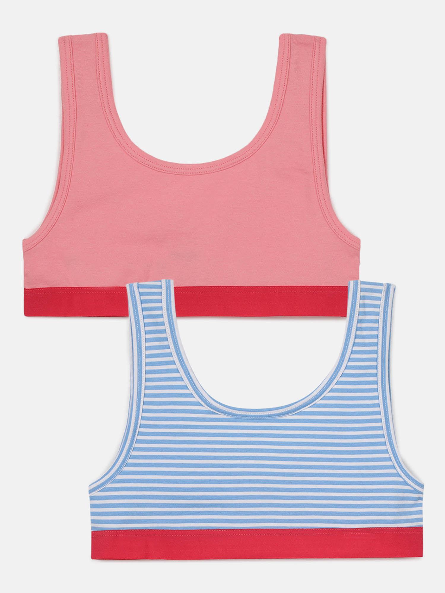 girls stripes cotton bra pink and blue (pack of 2)