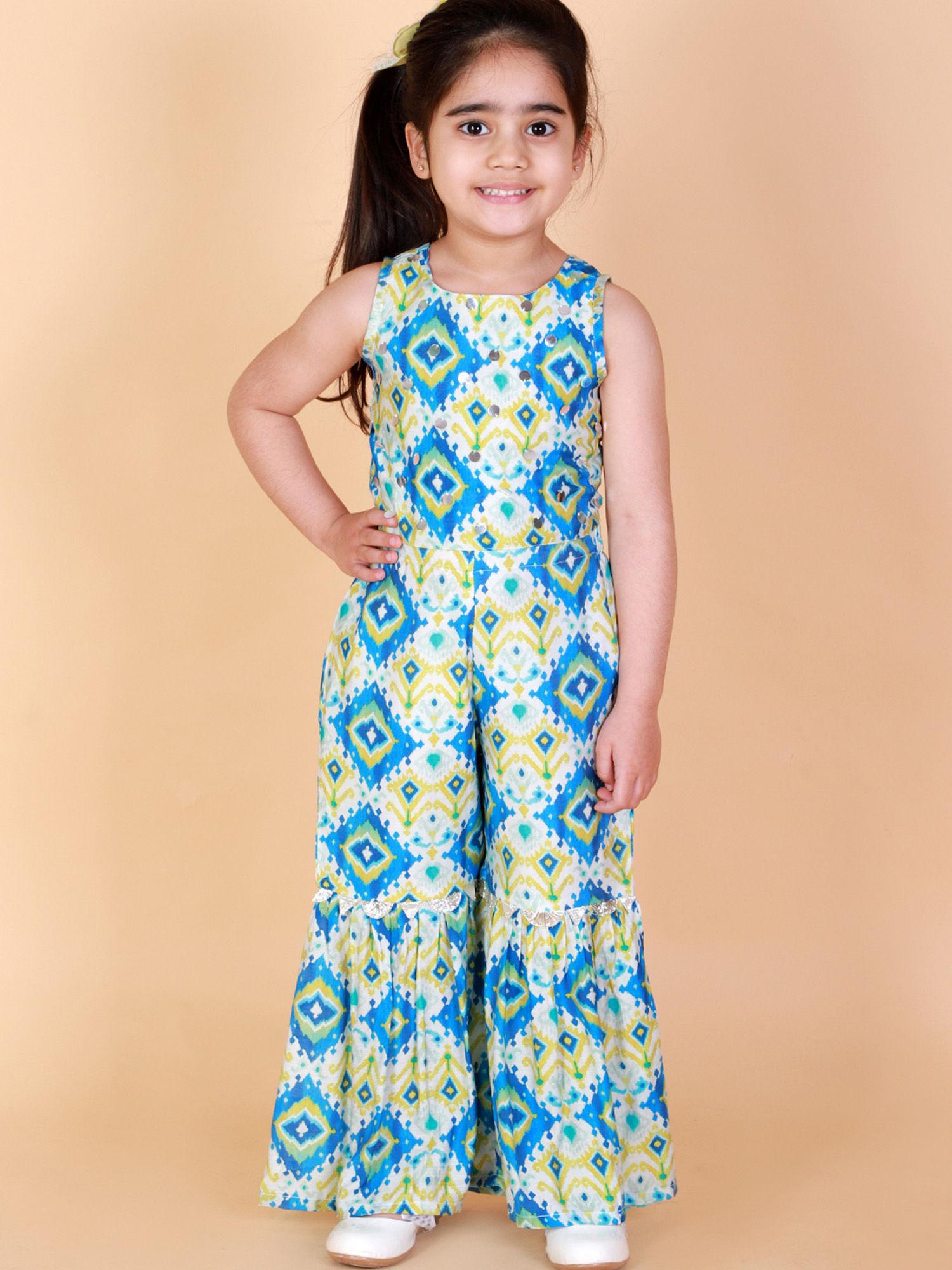 girls stylish printed top with sharara set- blue (set of 2)