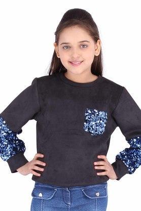 girls suede sequined embellished black sweatshirt - blue