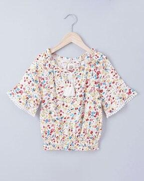 girls sustainable tie-up top with flared sleeves