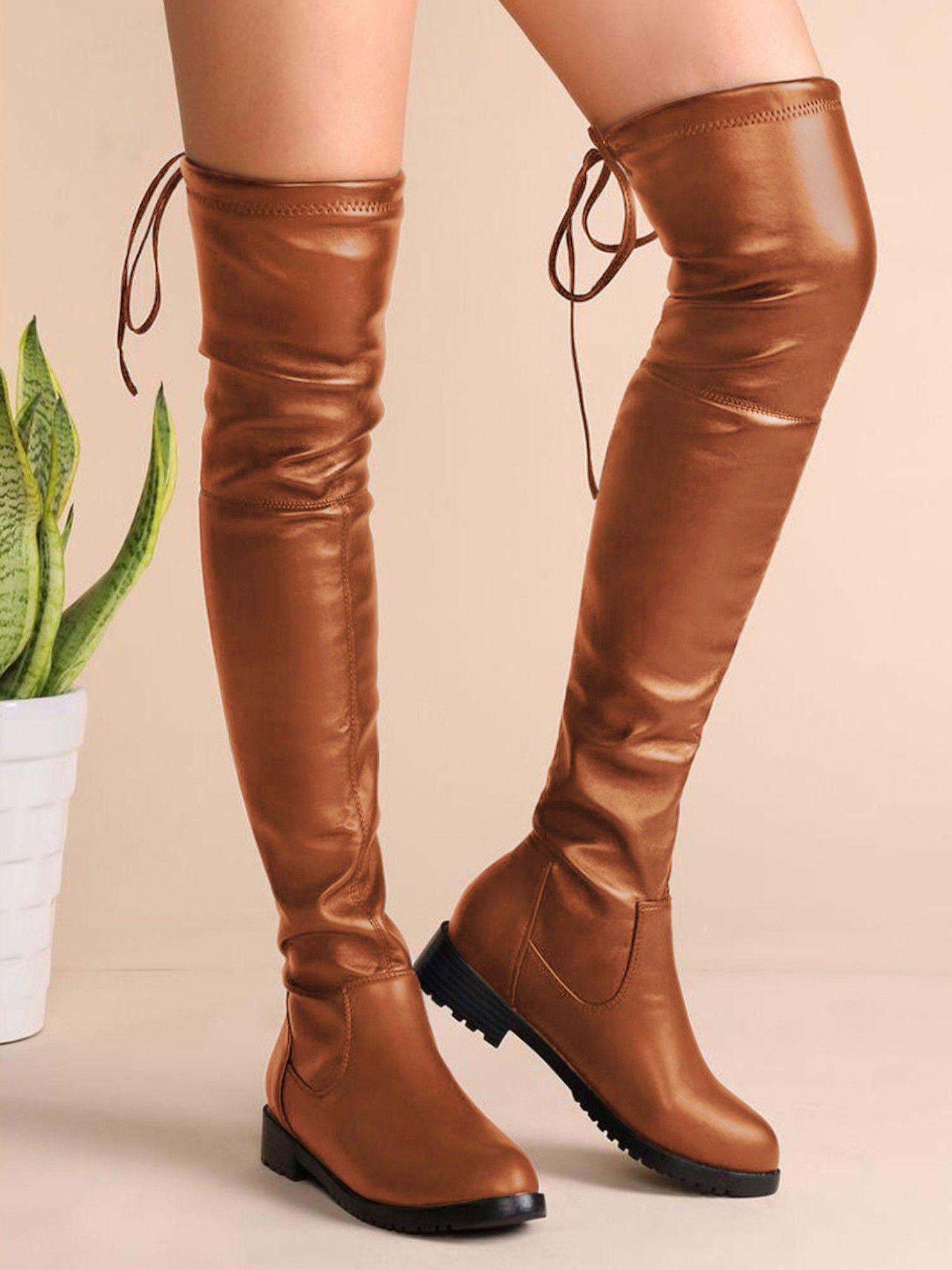 girls tan solid long boots