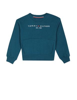 girls teal essential embroidered logo crew neck sweatshirt