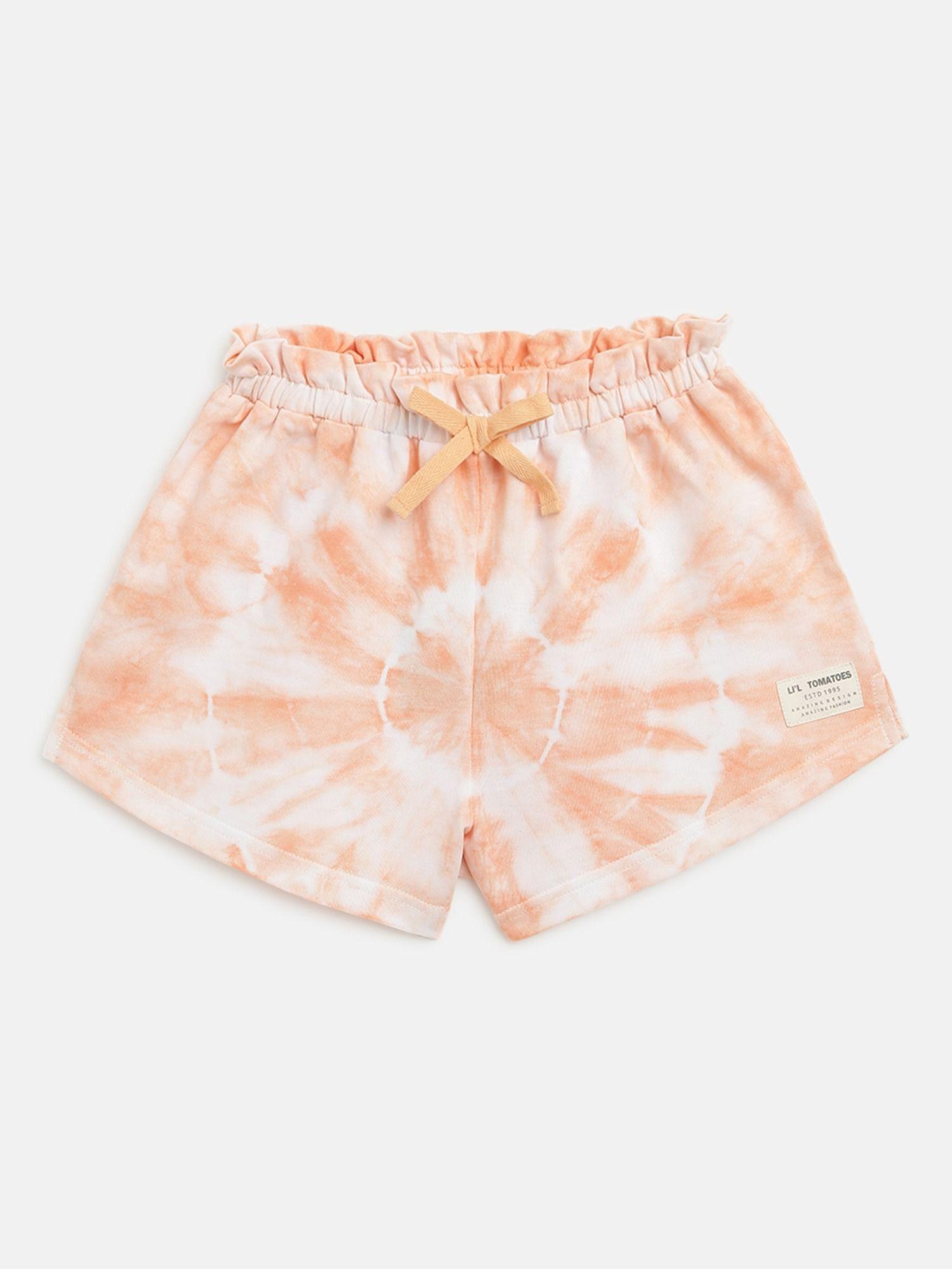 girls tie and dye cotton shorts peach