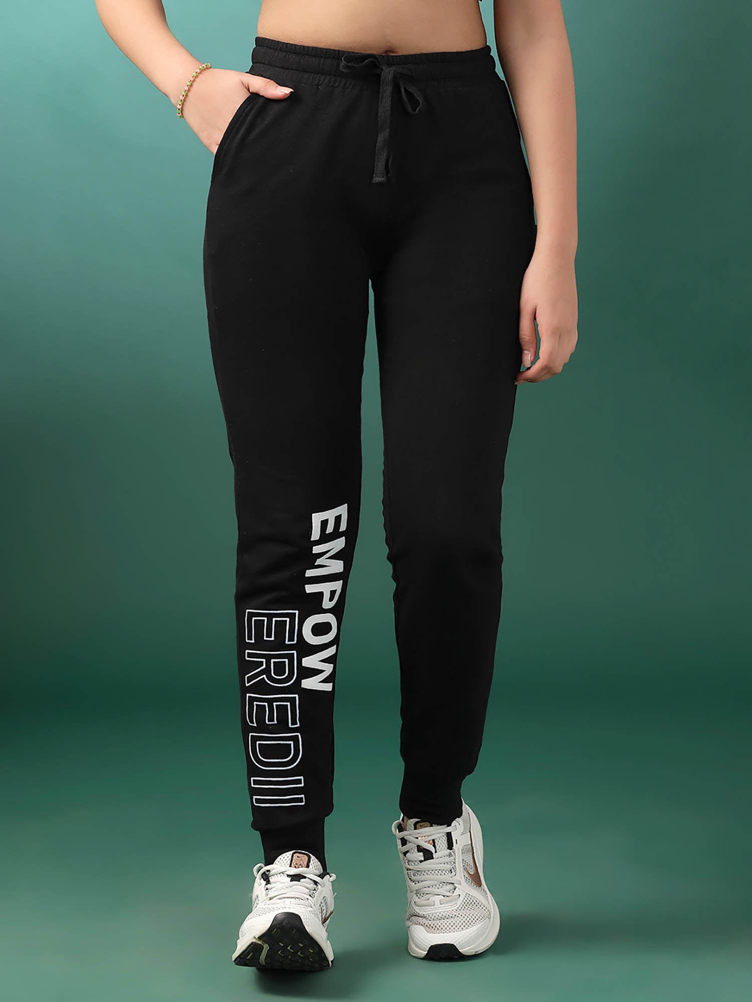 girls typography cotton trackpant-black