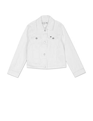 girls white denim trucker spread collar jacket