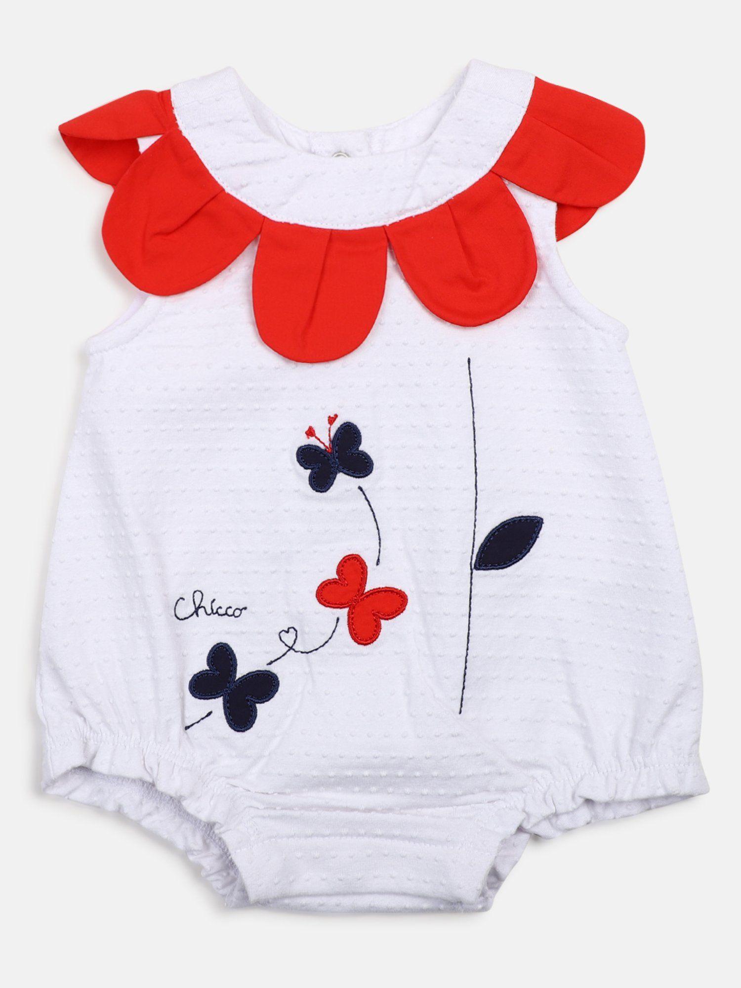 girls white self design sleeveless bodysuit