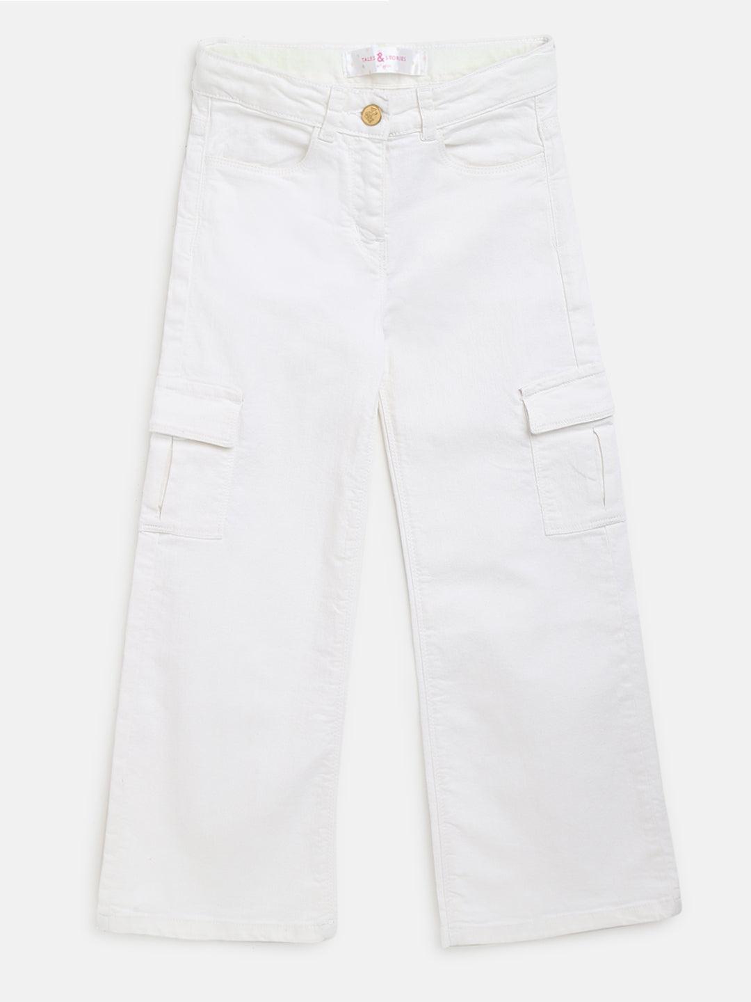 girls white side pocket trousers