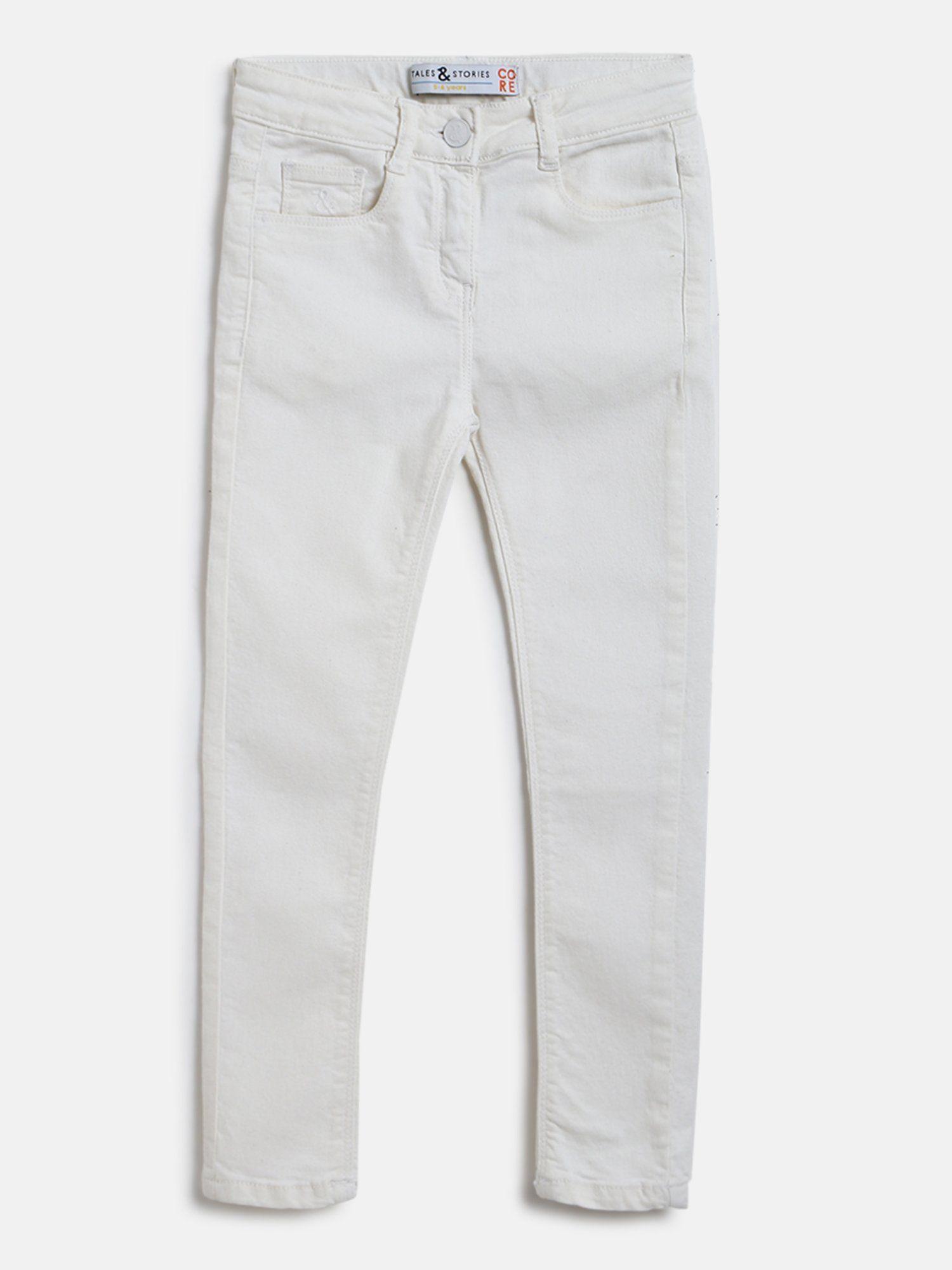girls white slim fit lycra washed jeans