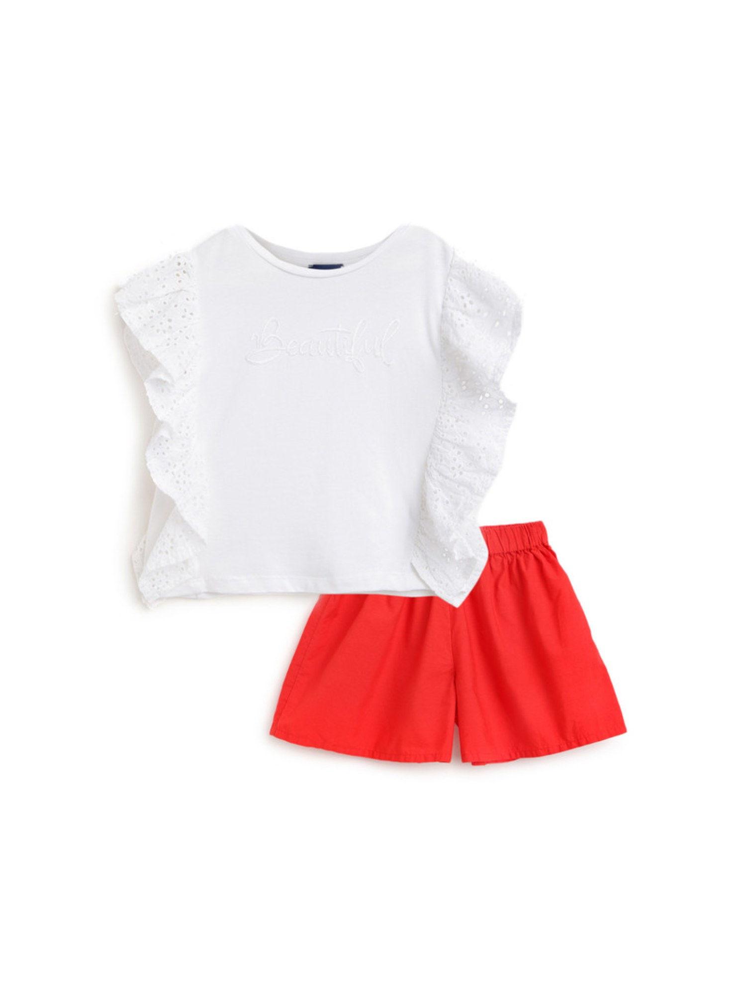 girls white top with red shorts knitted (set of 2)