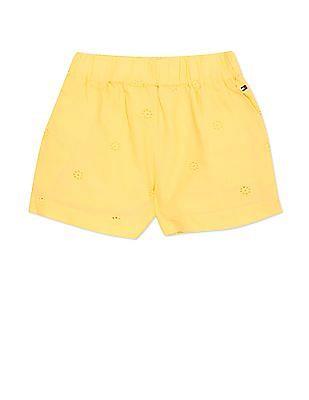 girls yellow elasticized waist hakoba embroidered shorts
