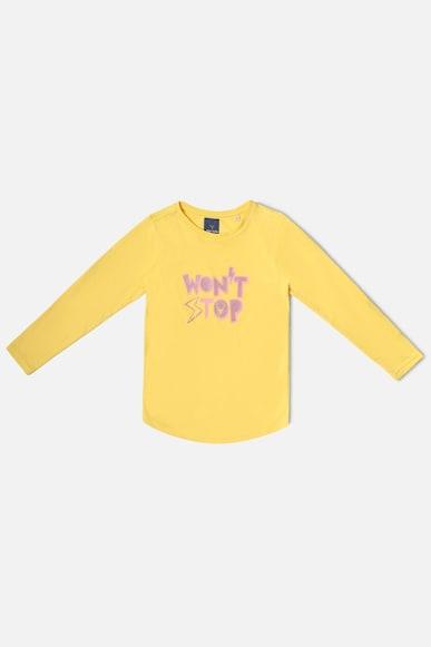 girls yellow graphic print casual t-shirt