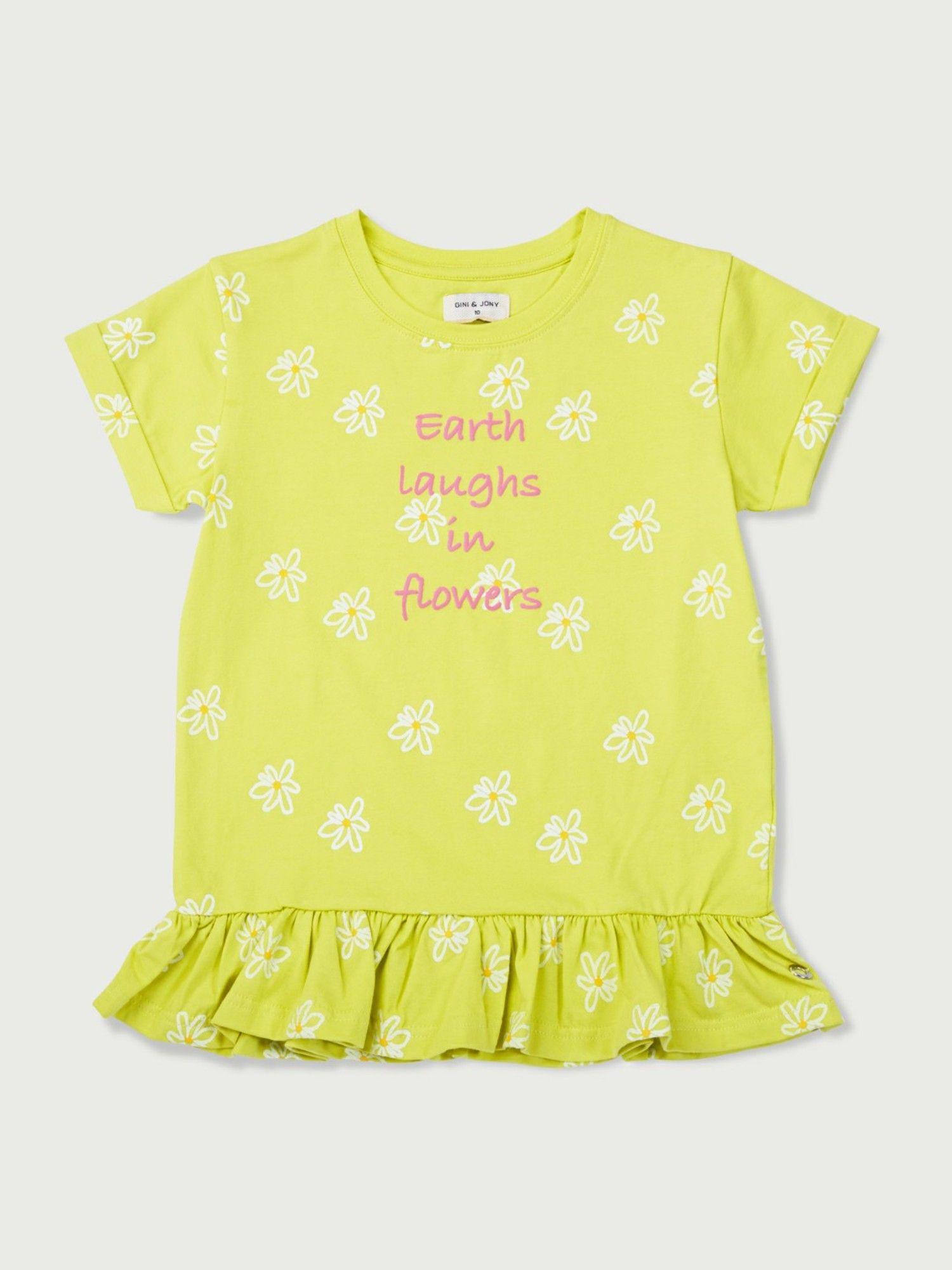 girls yellow knitted printed knit top