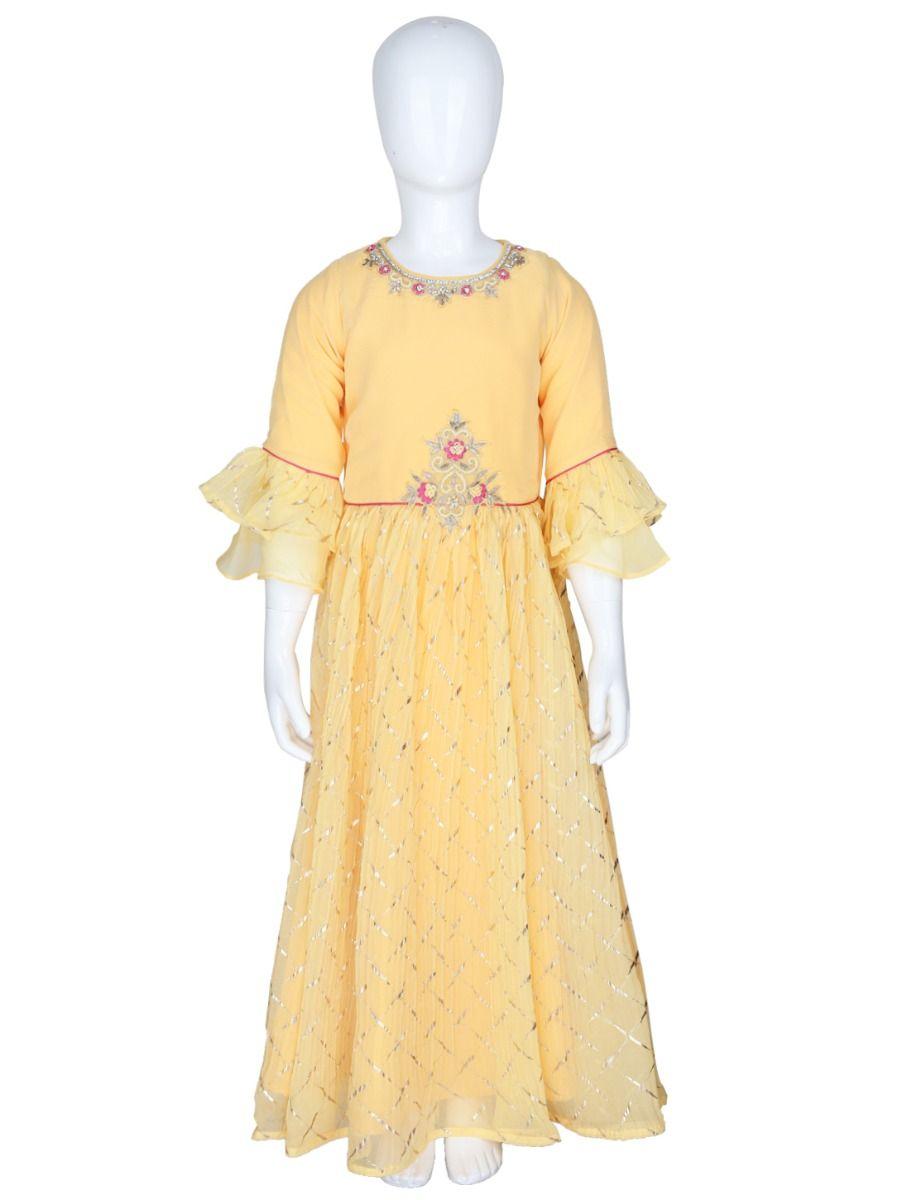 girls yellow long gown fancy salwar