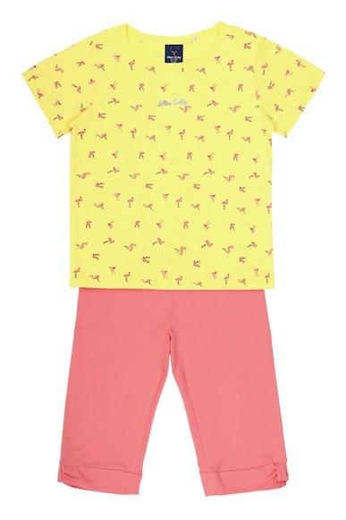 girls yellow print casual t-shirt and capri pants