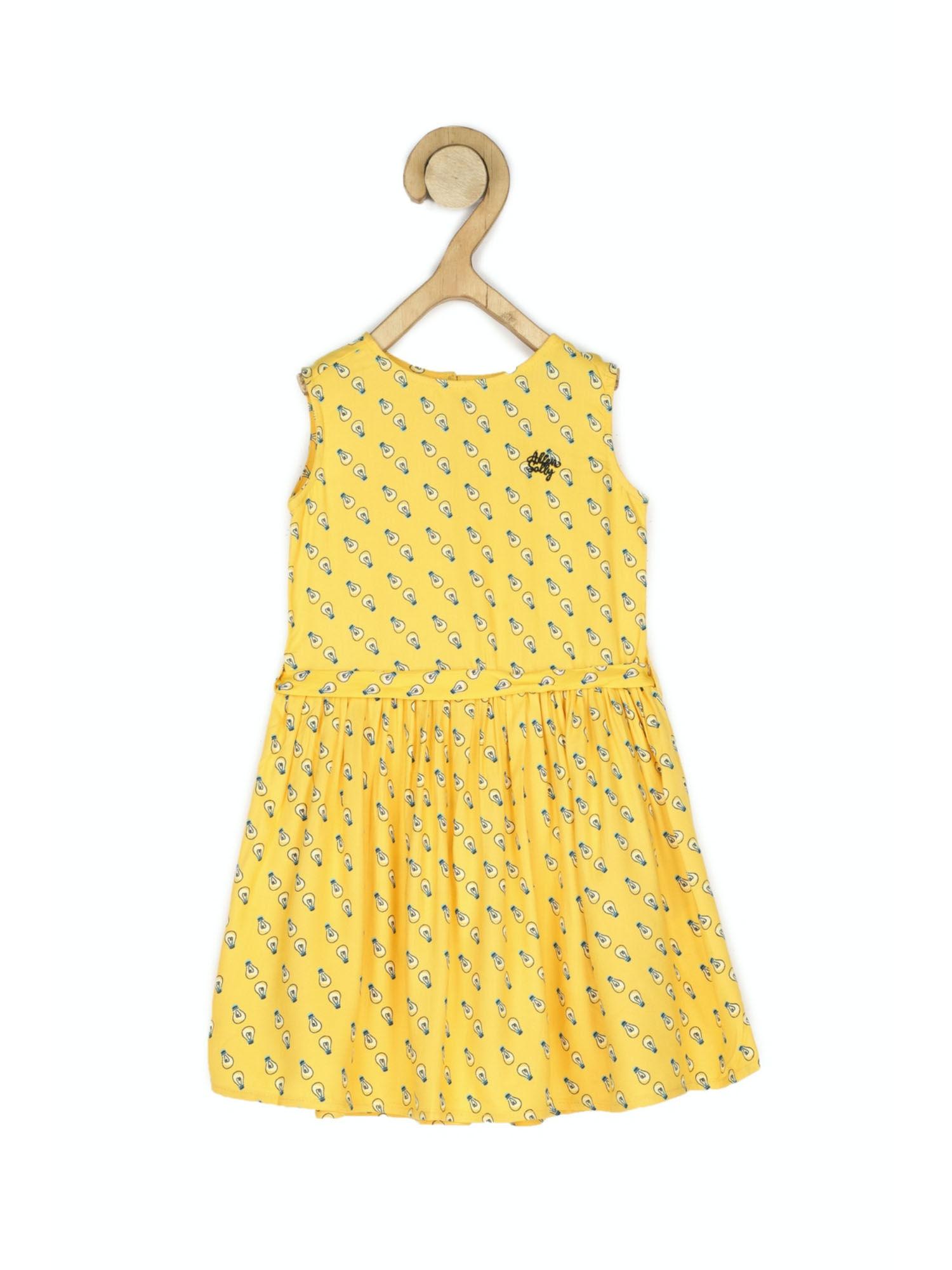 girls yellow printed knee length dress