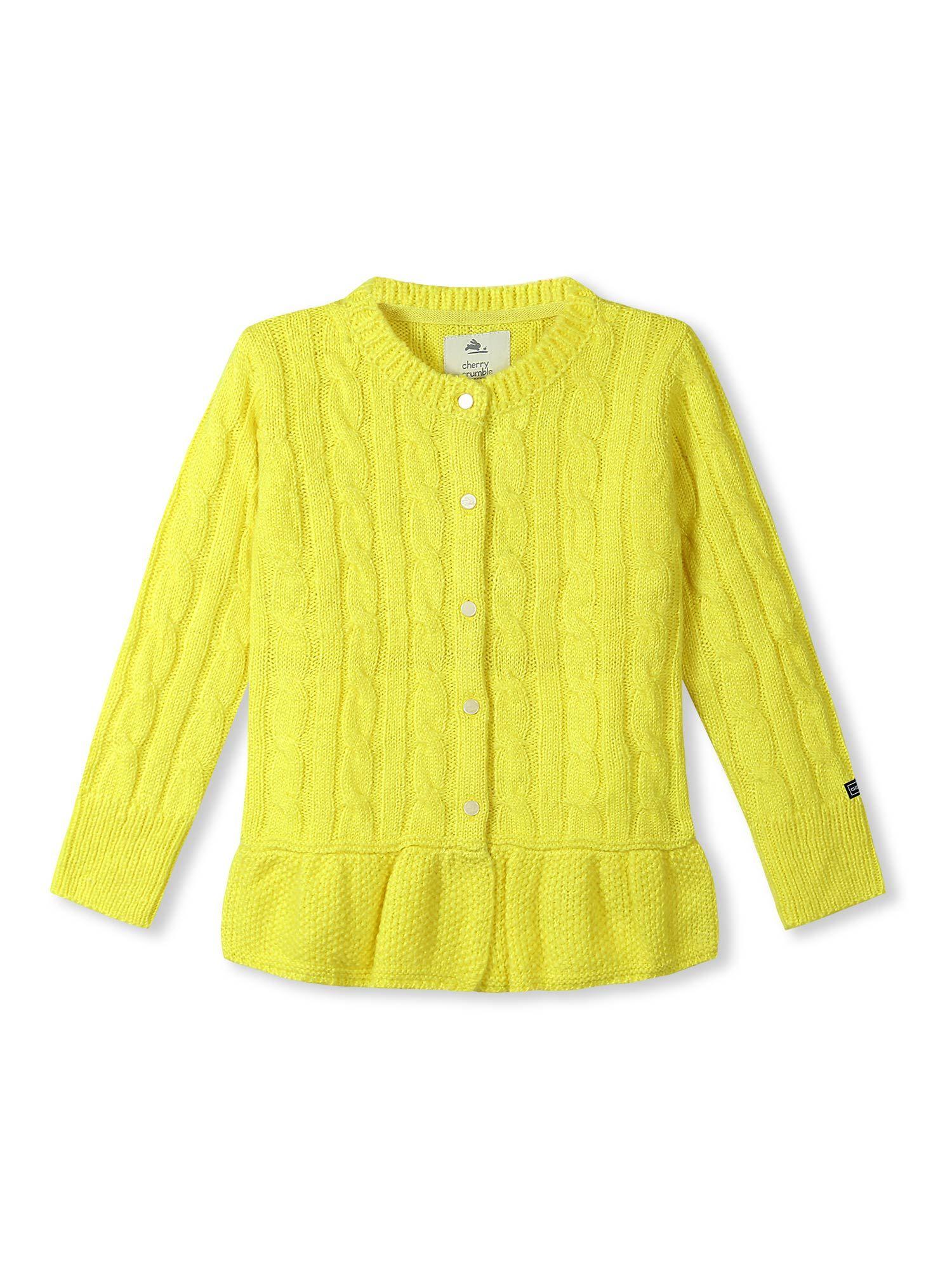girls yellow soft cable-knit peplum cardigan sweater