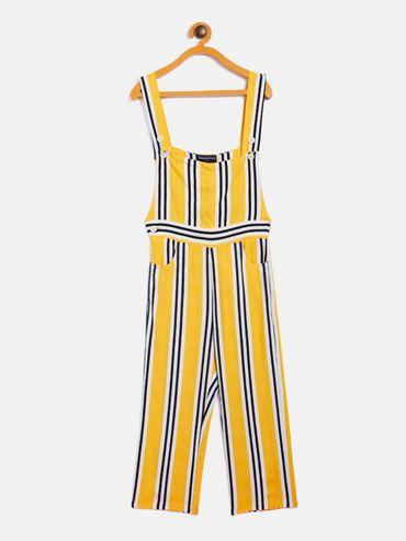 girls yellow striped shoulder straps jumpsuit