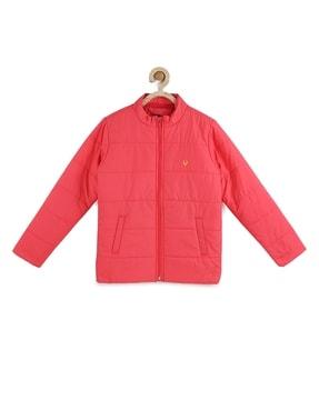 girls zip-front puffer jacket with slip pockets