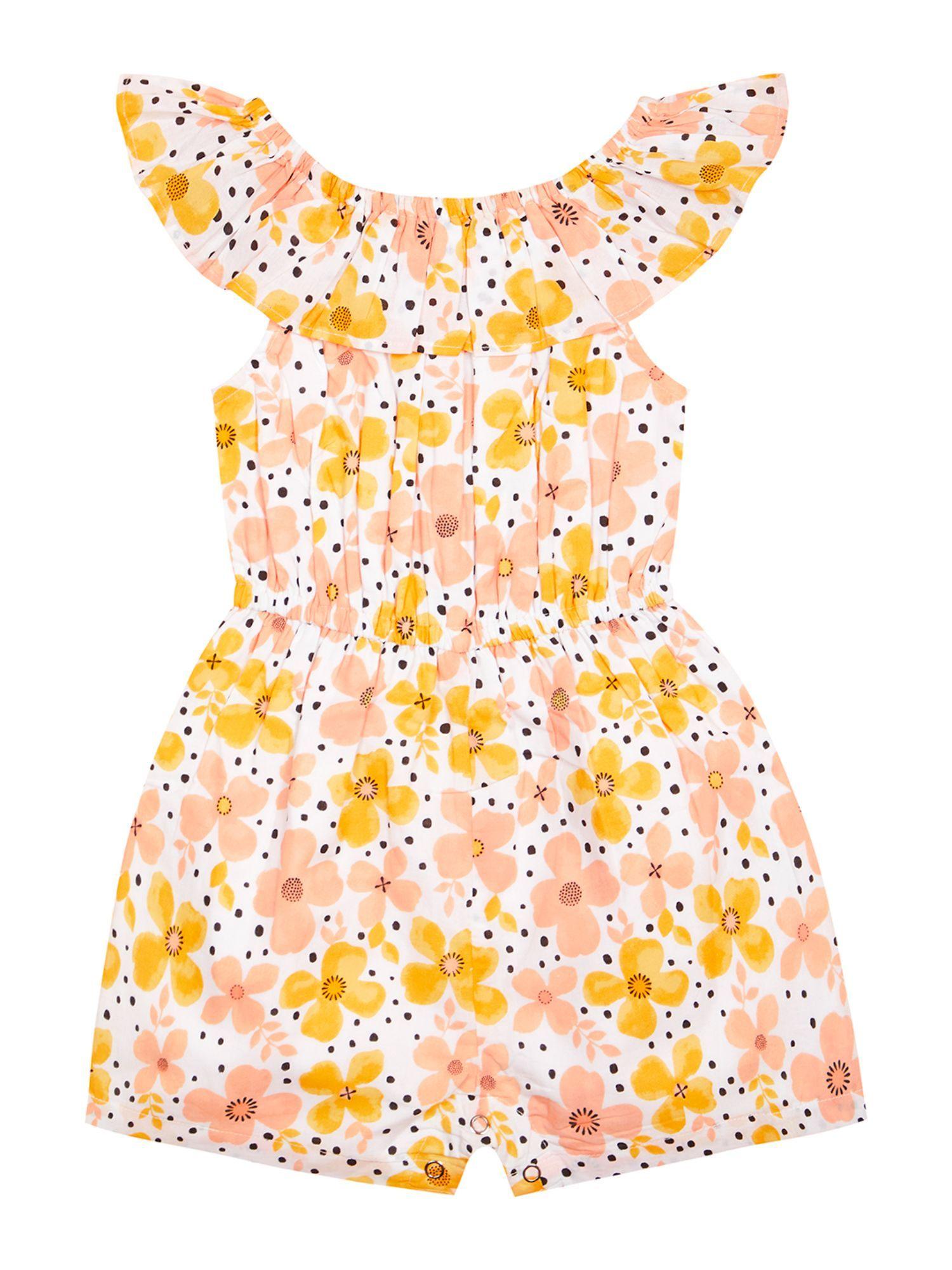 girls' floral sleeveless playsuit in cotton yellow