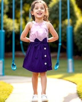 girls a-line dress with bow accent