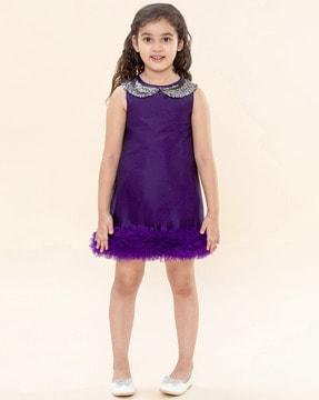 girls a-line dress with embellished collar