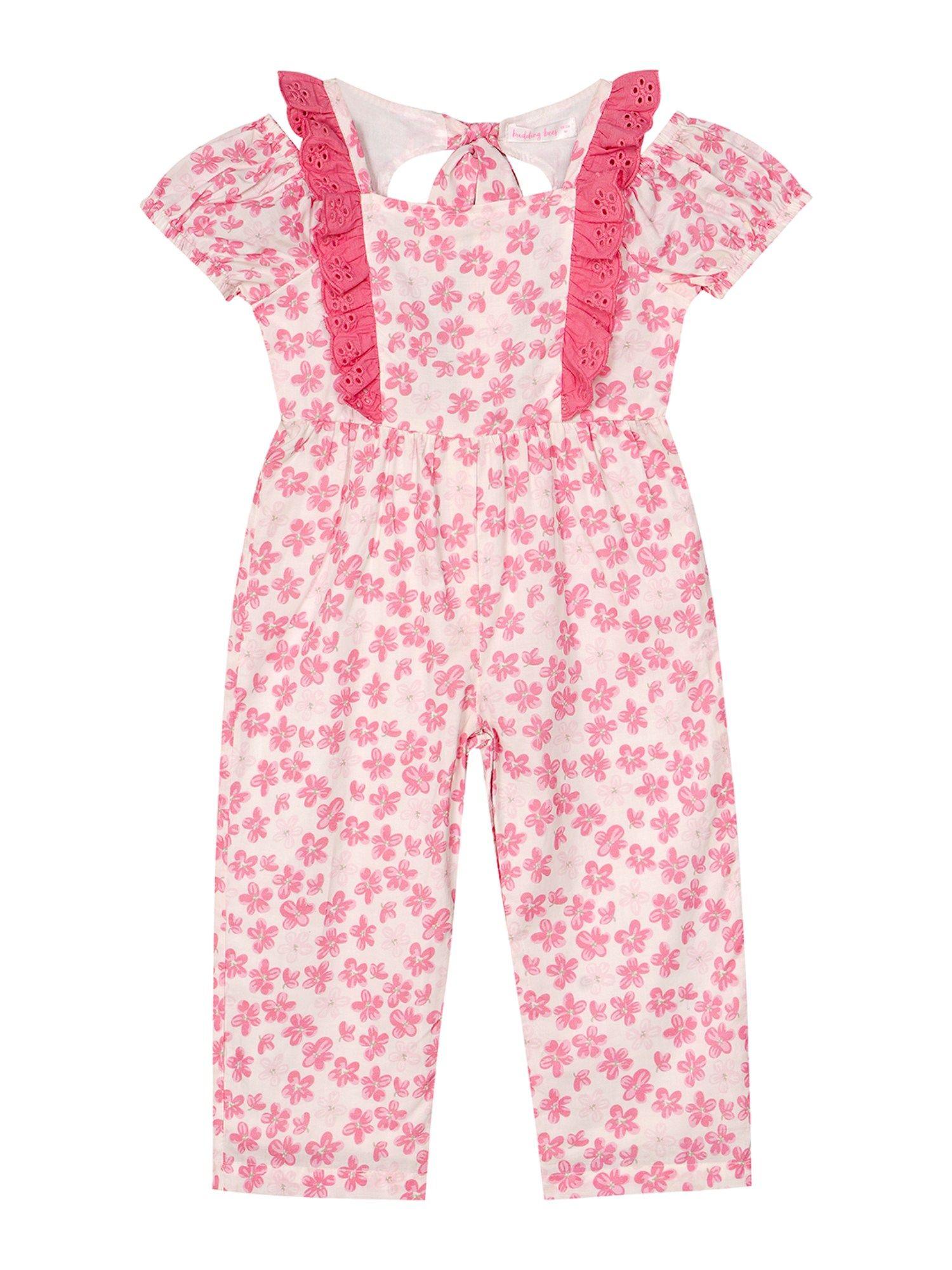 girls all over floral cotton jumpsuit-pink