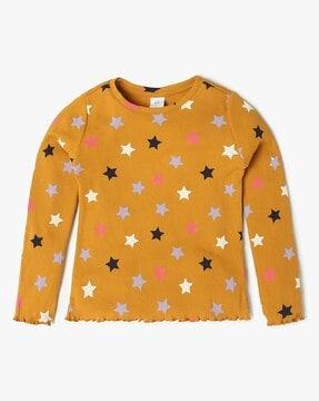 girls all-over star print regular fit round-neck top