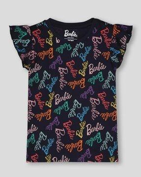 girls barbie print regular fit round-neck t-shirt