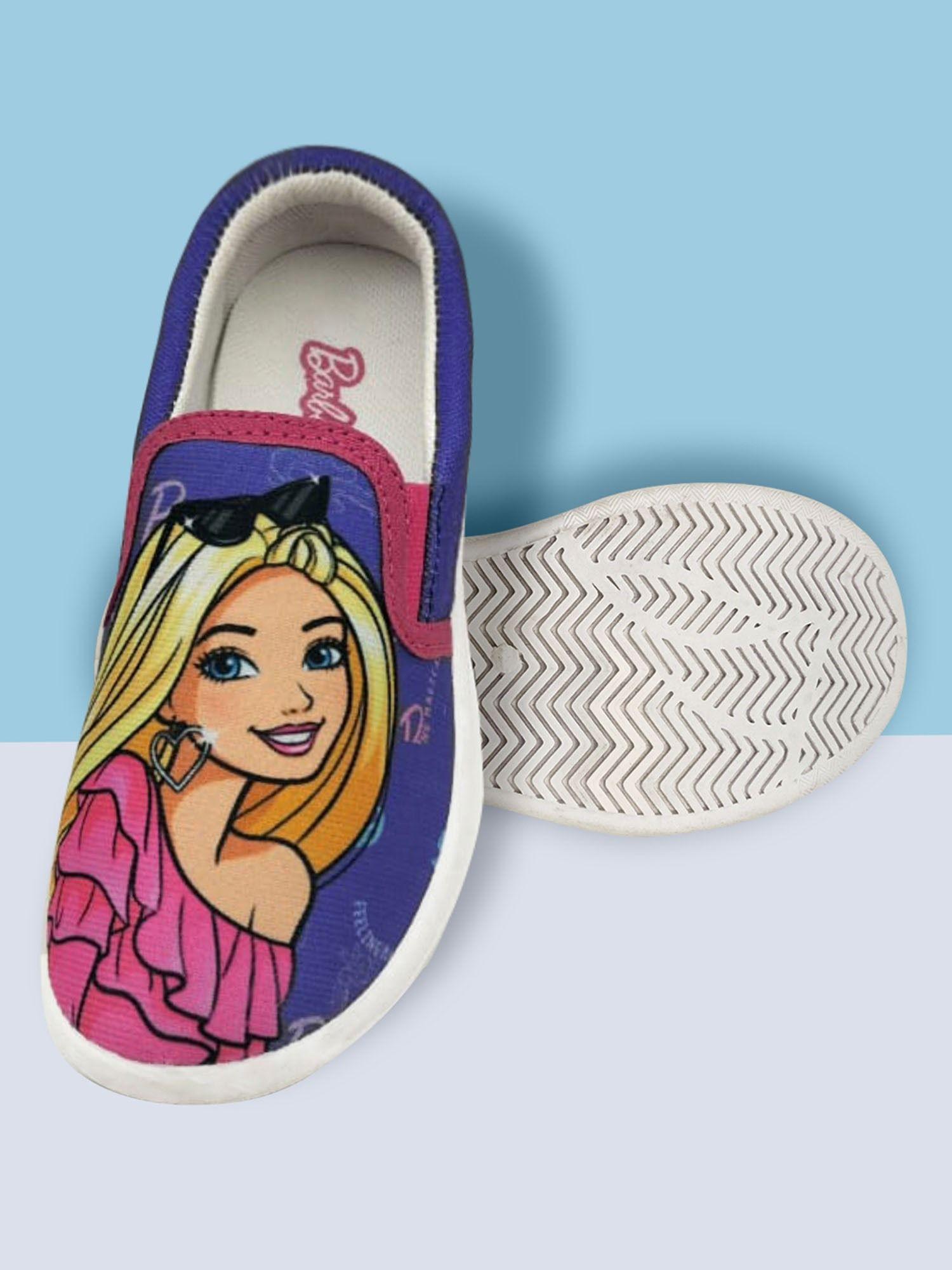 girls barbie printed navy blue canvas shoes