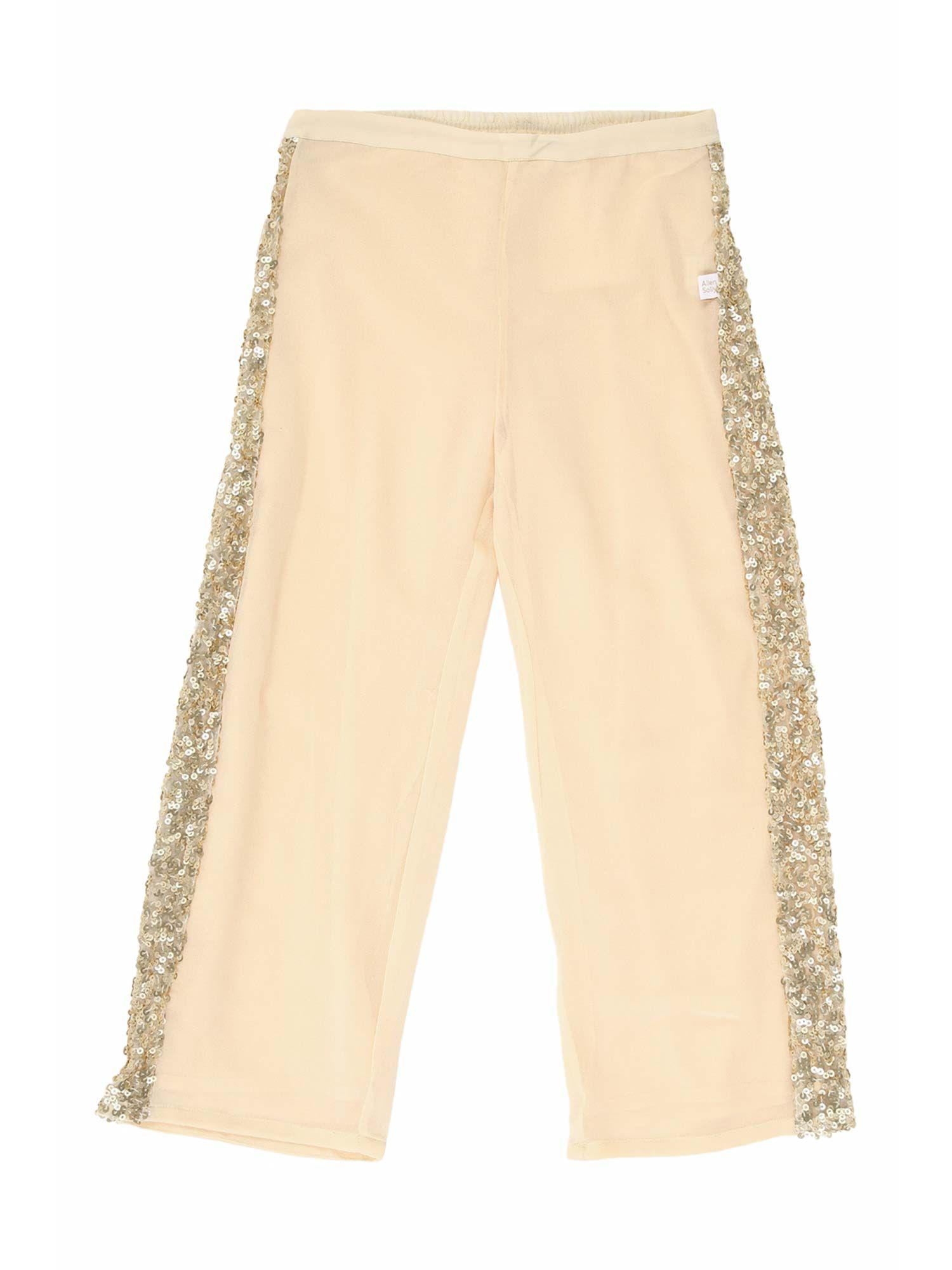 girls beige embellished trousers