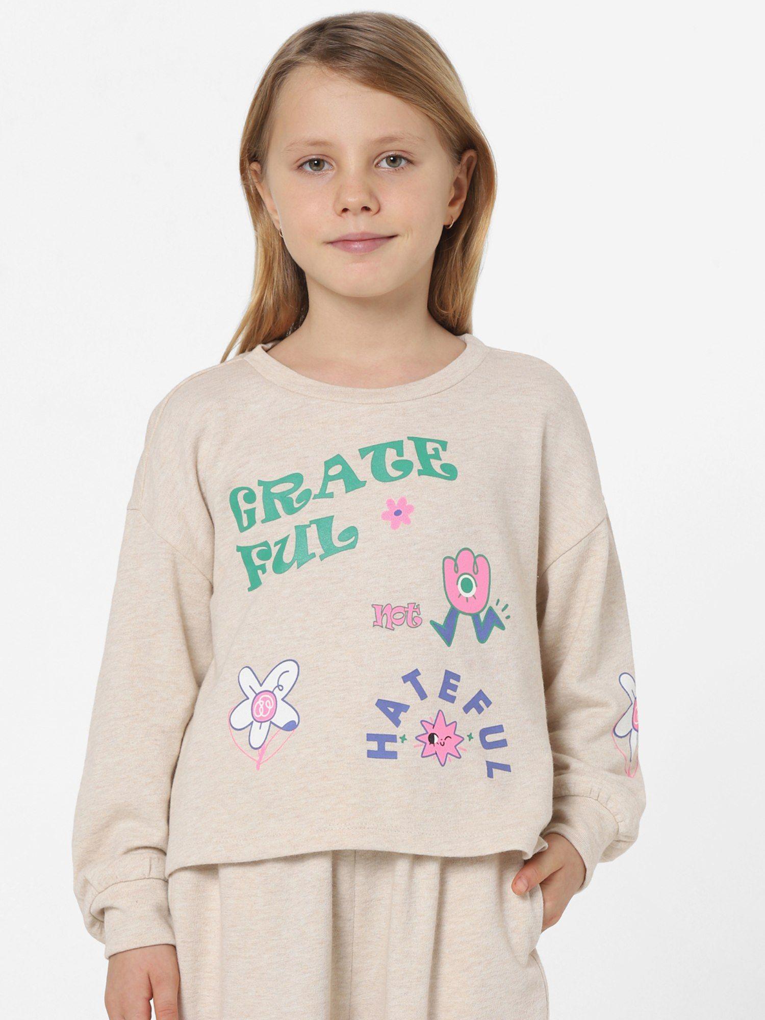 girls beige printed sweatshirt