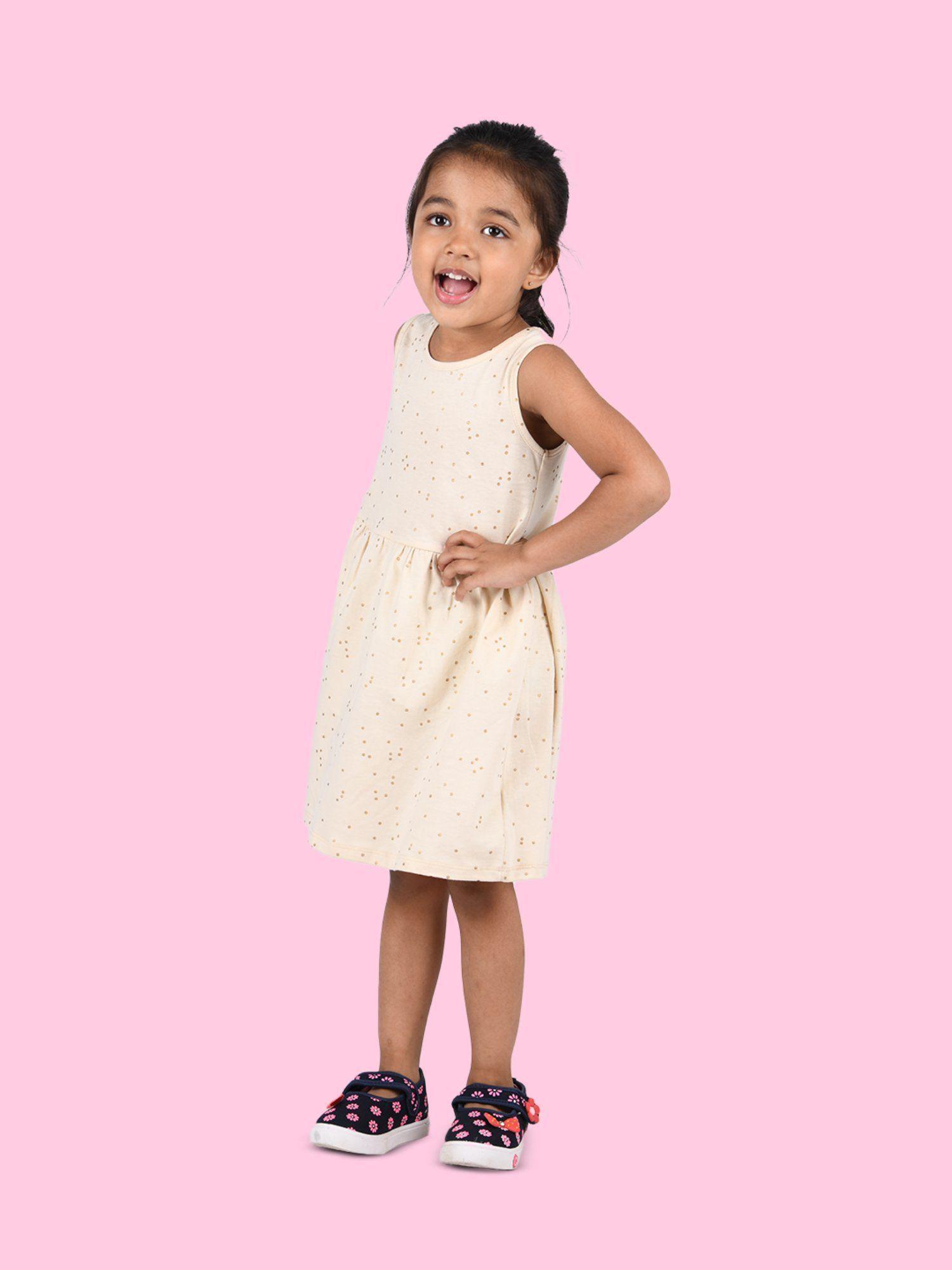 girls beige pure cotton drop waist dress