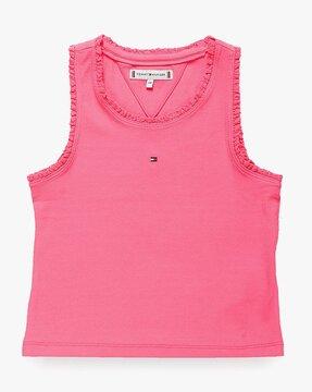 girls bg essential ribbed tank top with lace trim