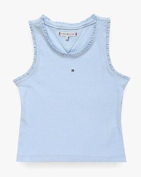 girls bg essential ribbed tank top with lace trim