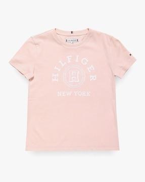 girls bg varsity brand print regular fit round-neck t-shirt