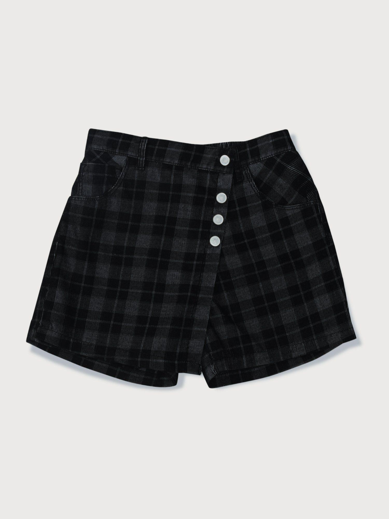 girls black cotton checks skirt
